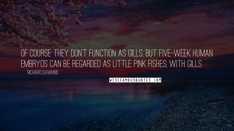 Richard Dawkins Quotes: Of course they don't function as gills, but five-week human embryos can be regarded as little pink fishes, with gills.