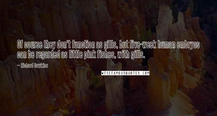 Richard Dawkins Quotes: Of course they don't function as gills, but five-week human embryos can be regarded as little pink fishes, with gills.