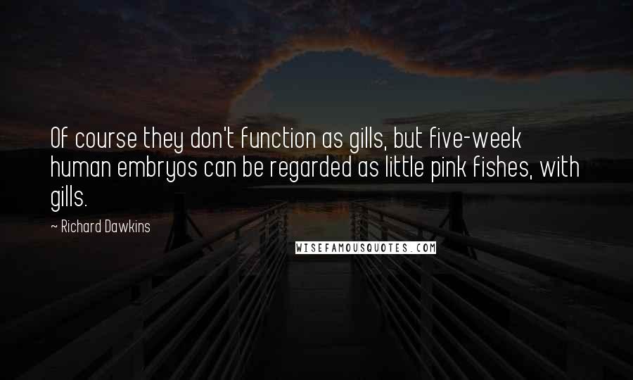 Richard Dawkins Quotes: Of course they don't function as gills, but five-week human embryos can be regarded as little pink fishes, with gills.