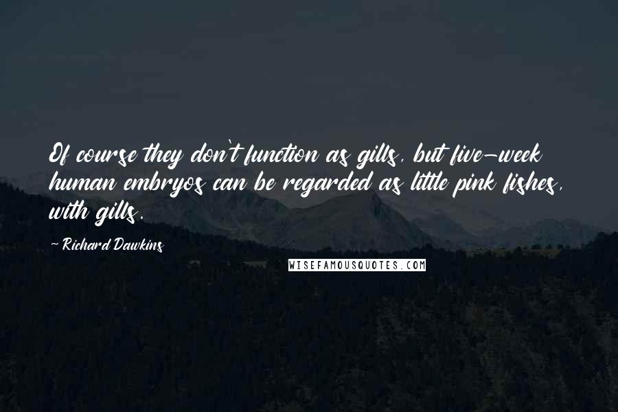Richard Dawkins Quotes: Of course they don't function as gills, but five-week human embryos can be regarded as little pink fishes, with gills.