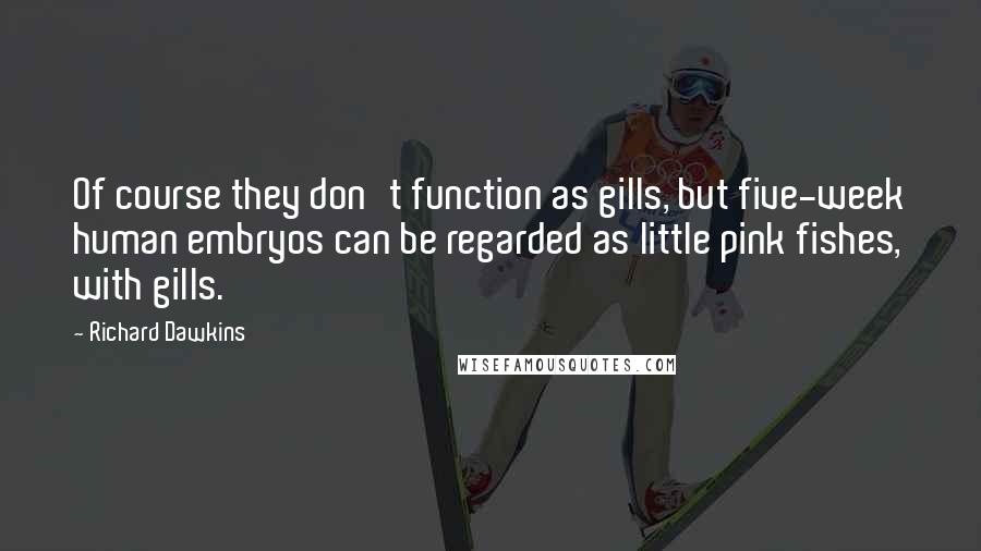 Richard Dawkins Quotes: Of course they don't function as gills, but five-week human embryos can be regarded as little pink fishes, with gills.