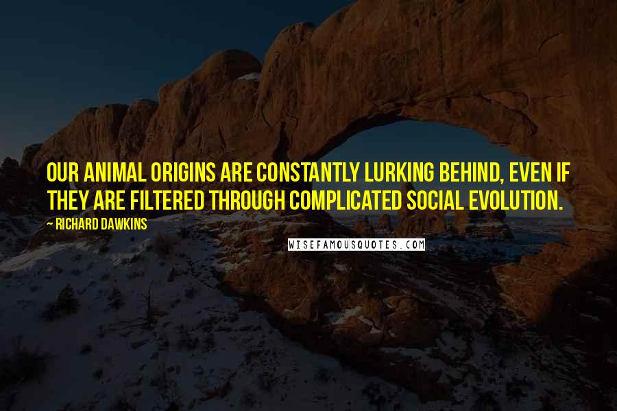 Richard Dawkins Quotes: Our animal origins are constantly lurking behind, even if they are filtered through complicated social evolution.