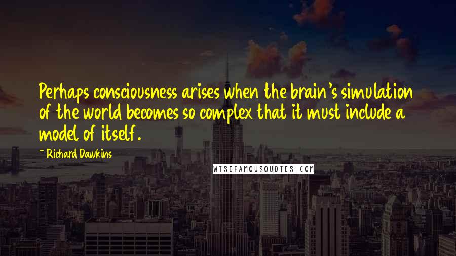Richard Dawkins Quotes: Perhaps consciousness arises when the brain's simulation of the world becomes so complex that it must include a model of itself.