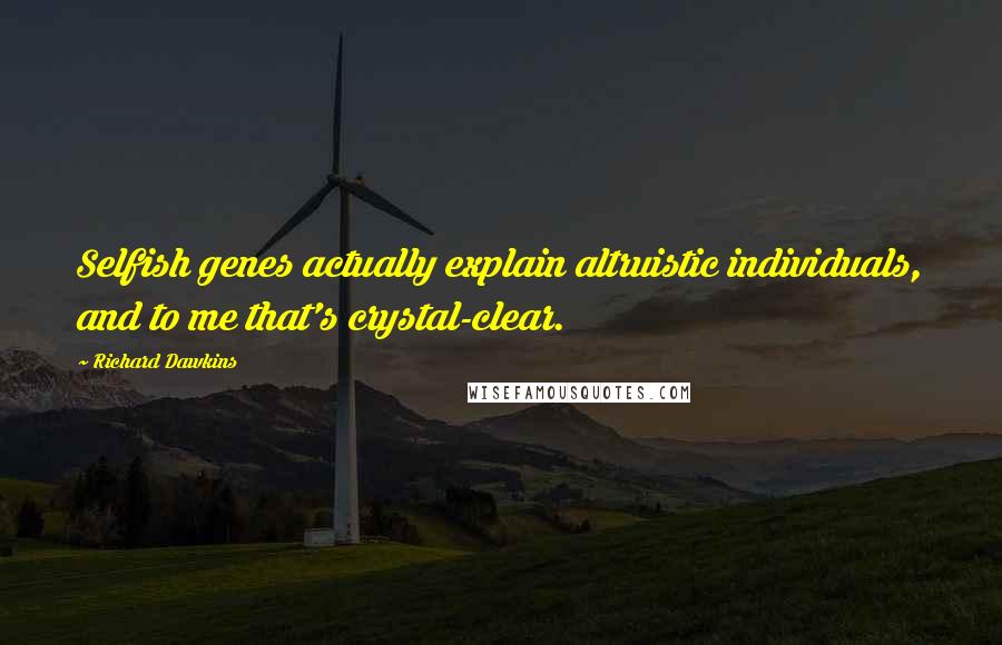 Richard Dawkins Quotes: Selfish genes actually explain altruistic individuals, and to me that's crystal-clear.