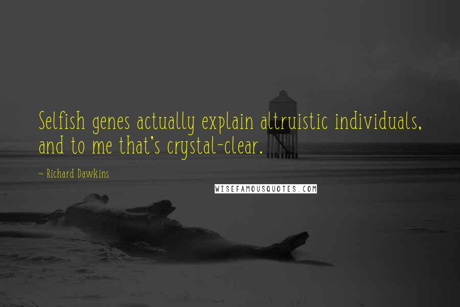 Richard Dawkins Quotes: Selfish genes actually explain altruistic individuals, and to me that's crystal-clear.