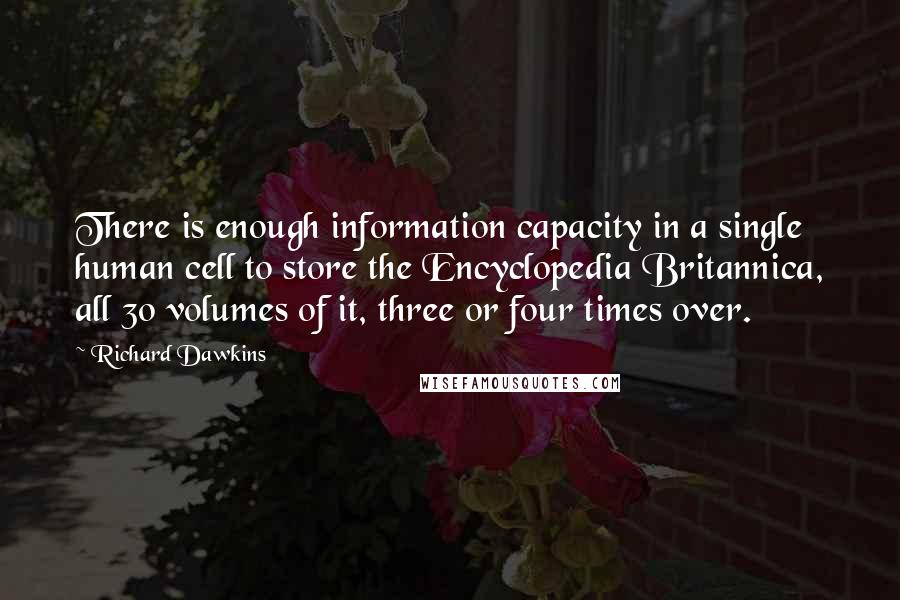 Richard Dawkins Quotes: There is enough information capacity in a single human cell to store the Encyclopedia Britannica, all 30 volumes of it, three or four times over.