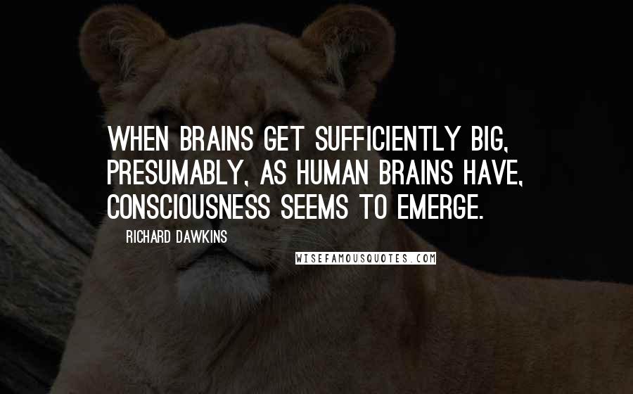 Richard Dawkins Quotes: When brains get sufficiently big, presumably, as human brains have, consciousness seems to emerge.