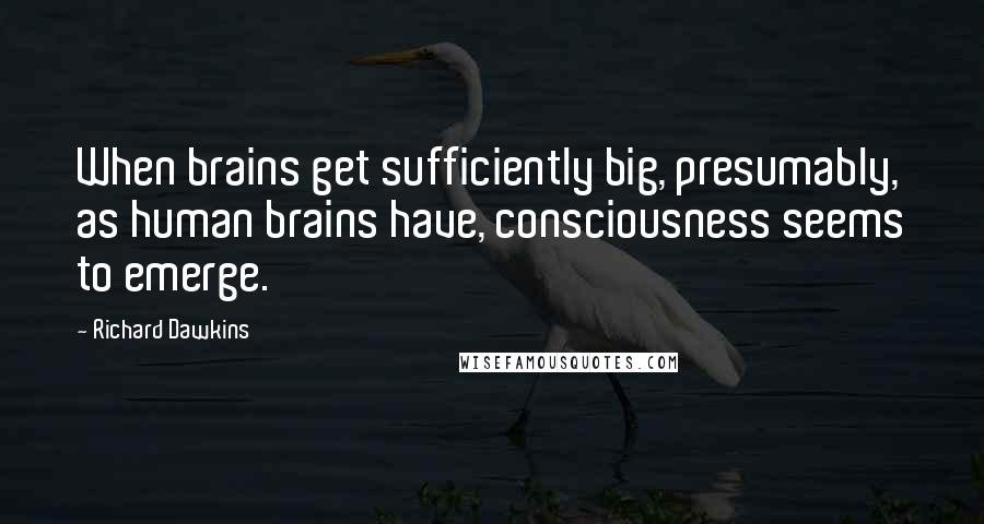 Richard Dawkins Quotes: When brains get sufficiently big, presumably, as human brains have, consciousness seems to emerge.