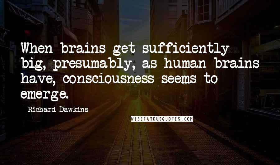 Richard Dawkins Quotes: When brains get sufficiently big, presumably, as human brains have, consciousness seems to emerge.