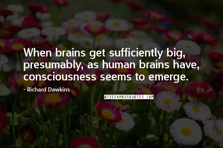 Richard Dawkins Quotes: When brains get sufficiently big, presumably, as human brains have, consciousness seems to emerge.