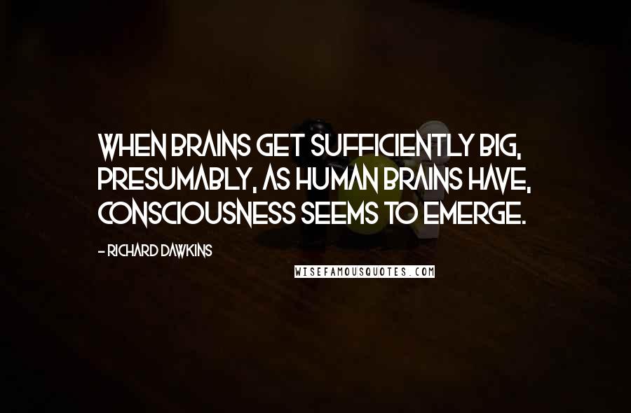 Richard Dawkins Quotes: When brains get sufficiently big, presumably, as human brains have, consciousness seems to emerge.