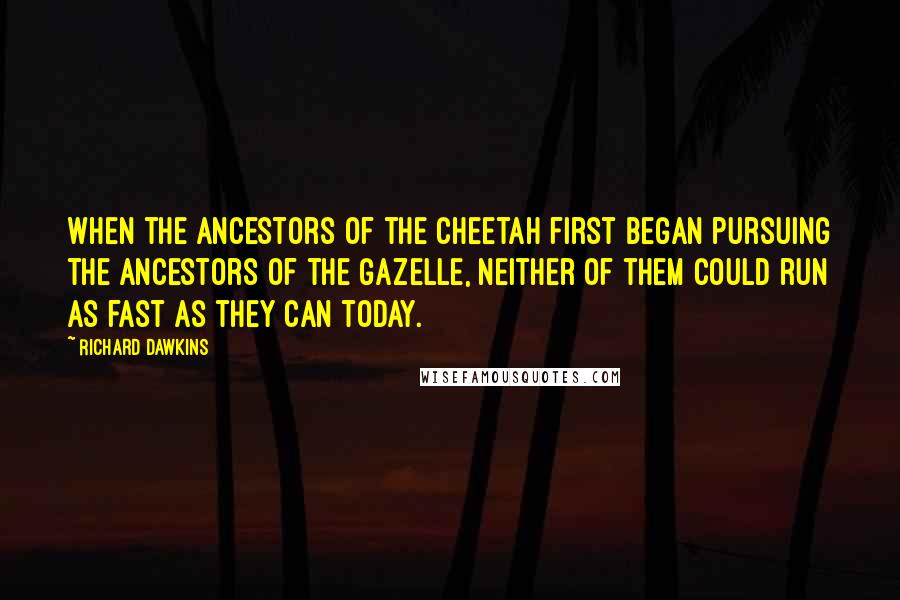Richard Dawkins Quotes: When the ancestors of the cheetah first began pursuing the ancestors of the gazelle, neither of them could run as fast as they can today.