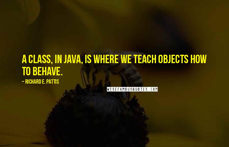 Richard E. Pattis Quotes: A class, in Java, is where we teach objects how to behave.