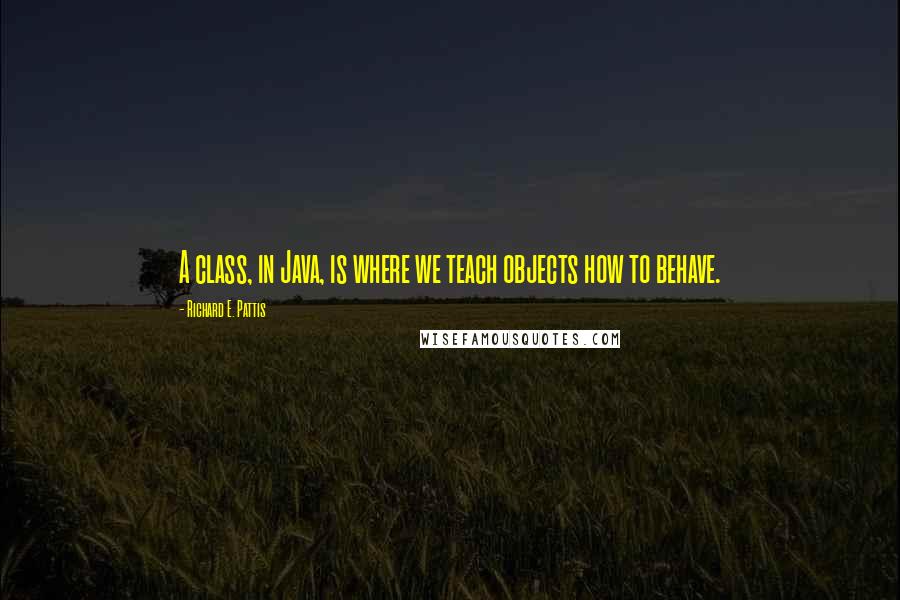 Richard E. Pattis Quotes: A class, in Java, is where we teach objects how to behave.