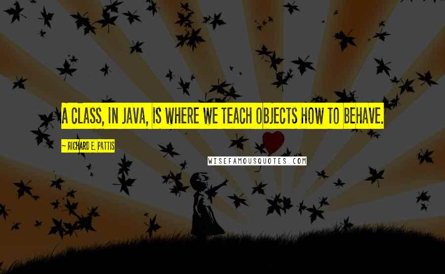 Richard E. Pattis Quotes: A class, in Java, is where we teach objects how to behave.