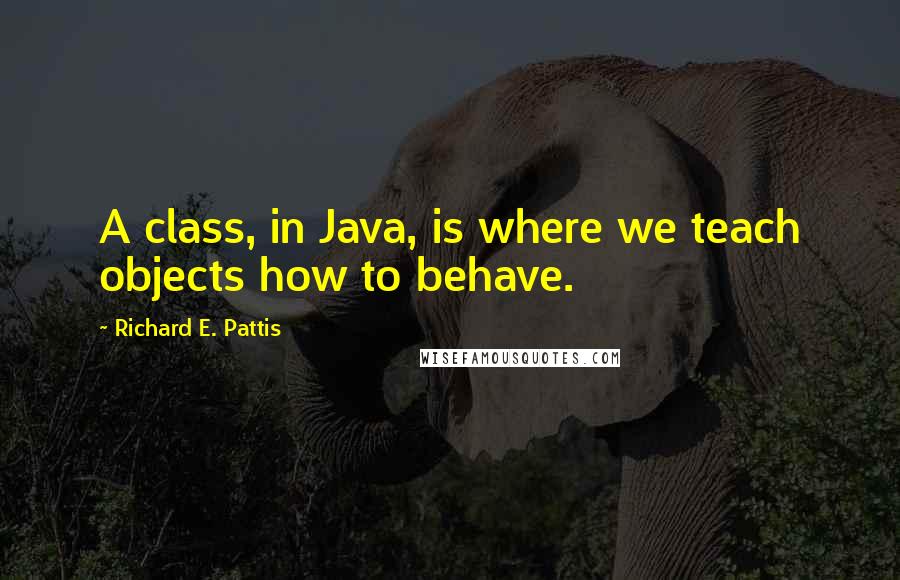 Richard E. Pattis Quotes: A class, in Java, is where we teach objects how to behave.