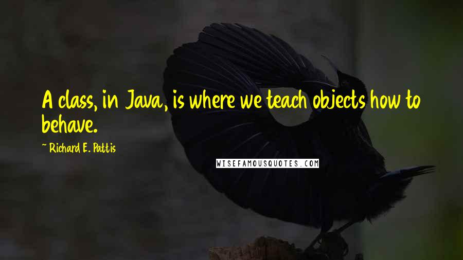 Richard E. Pattis Quotes: A class, in Java, is where we teach objects how to behave.