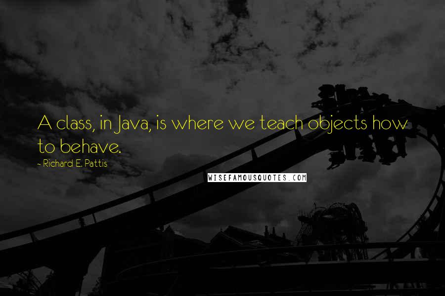 Richard E. Pattis Quotes: A class, in Java, is where we teach objects how to behave.
