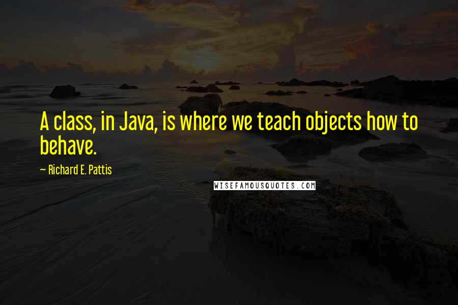 Richard E. Pattis Quotes: A class, in Java, is where we teach objects how to behave.