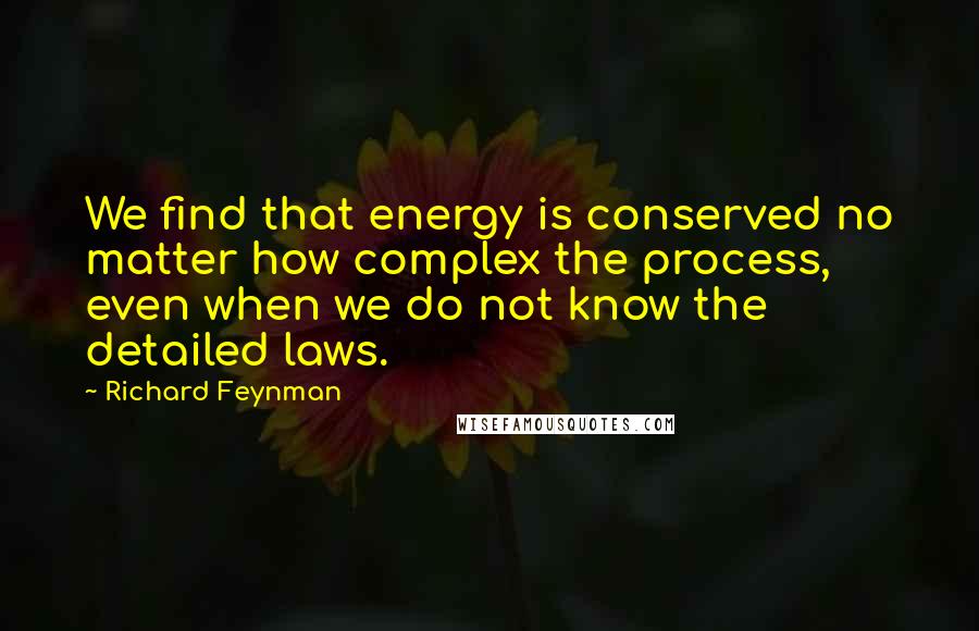 Richard Feynman Quotes: We find that energy is conserved no matter how complex the process, even when we do not know the detailed laws.
