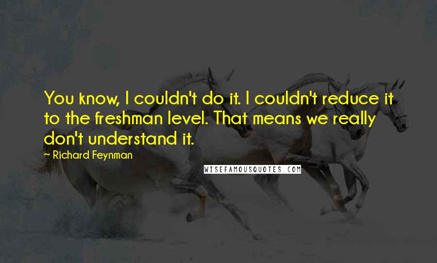Richard Feynman Quotes: You know, I couldn't do it. I couldn't reduce it to the freshman level. That means we really don't understand it.