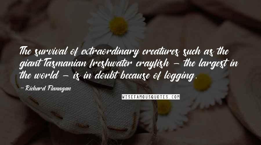 Richard Flanagan Quotes: The survival of extraordinary creatures such as the giant Tasmanian freshwater crayfish - the largest in the world - is in doubt because of logging.