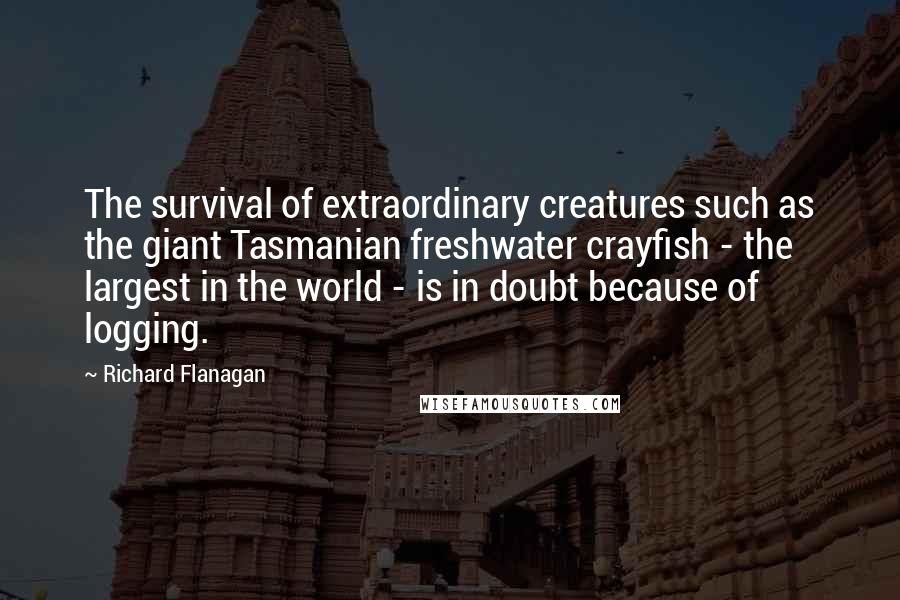 Richard Flanagan Quotes: The survival of extraordinary creatures such as the giant Tasmanian freshwater crayfish - the largest in the world - is in doubt because of logging.