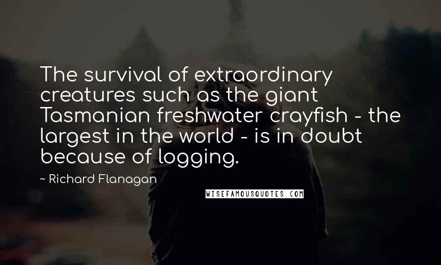 Richard Flanagan Quotes: The survival of extraordinary creatures such as the giant Tasmanian freshwater crayfish - the largest in the world - is in doubt because of logging.