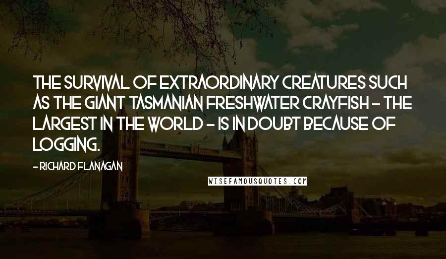 Richard Flanagan Quotes: The survival of extraordinary creatures such as the giant Tasmanian freshwater crayfish - the largest in the world - is in doubt because of logging.