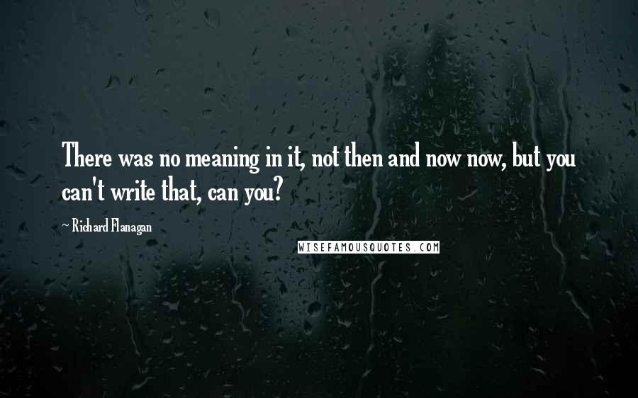 Richard Flanagan Quotes: There was no meaning in it, not then and now now, but you can't write that, can you?