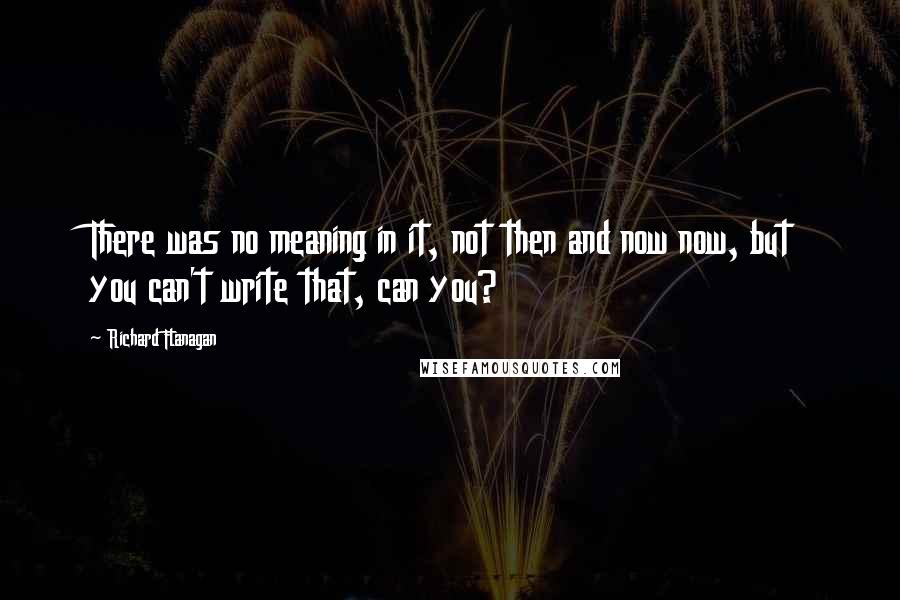 Richard Flanagan Quotes: There was no meaning in it, not then and now now, but you can't write that, can you?