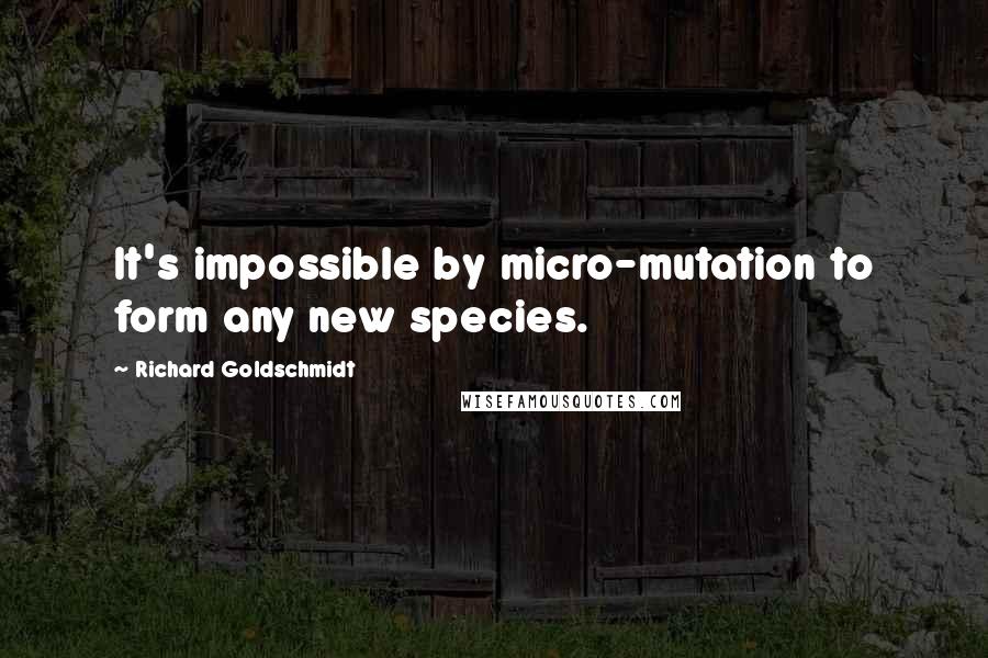 Richard Goldschmidt Quotes: It's impossible by micro-mutation to form any new species.