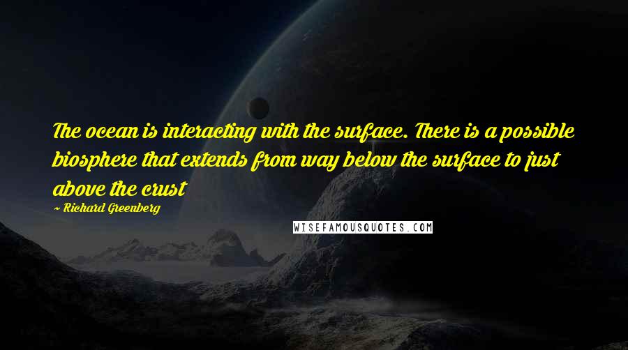 Richard Greenberg Quotes: The ocean is interacting with the surface. There is a possible biosphere that extends from way below the surface to just above the crust