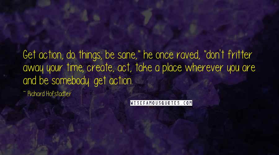 Richard Hofstadter Quotes: Get action, do things; be sane," he once raved, "don't fritter away your time; create, act, take a place wherever you are and be somebody: get action.