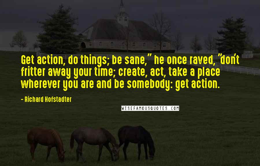 Richard Hofstadter Quotes: Get action, do things; be sane," he once raved, "don't fritter away your time; create, act, take a place wherever you are and be somebody: get action.