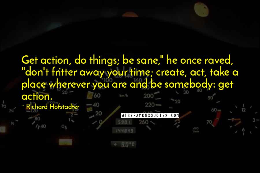 Richard Hofstadter Quotes: Get action, do things; be sane," he once raved, "don't fritter away your time; create, act, take a place wherever you are and be somebody: get action.