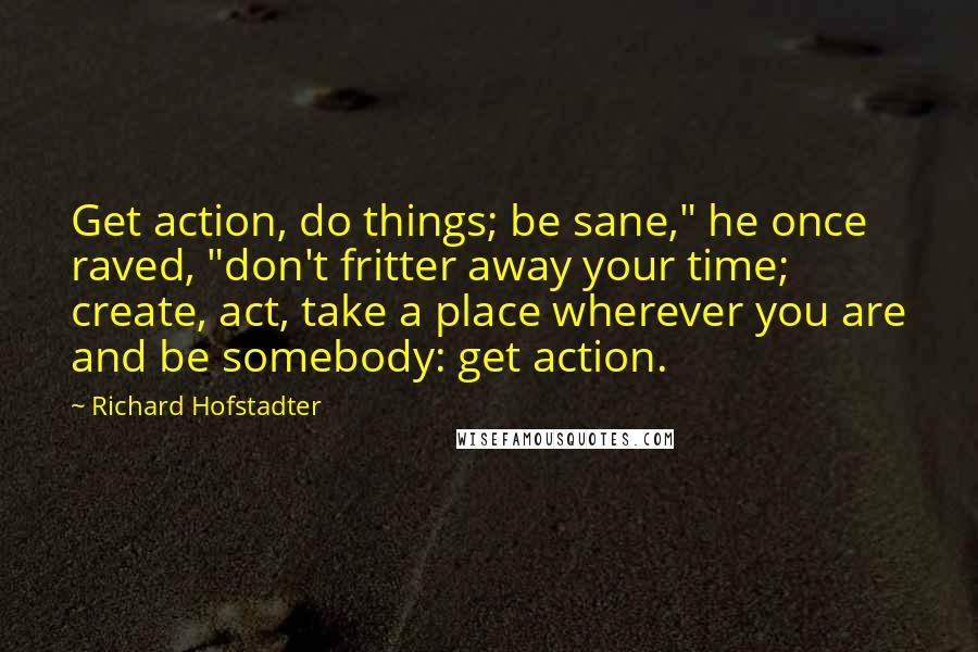 Richard Hofstadter Quotes: Get action, do things; be sane," he once raved, "don't fritter away your time; create, act, take a place wherever you are and be somebody: get action.