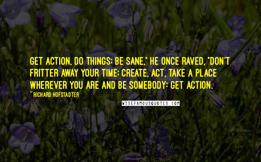 Richard Hofstadter Quotes: Get action, do things; be sane," he once raved, "don't fritter away your time; create, act, take a place wherever you are and be somebody: get action.