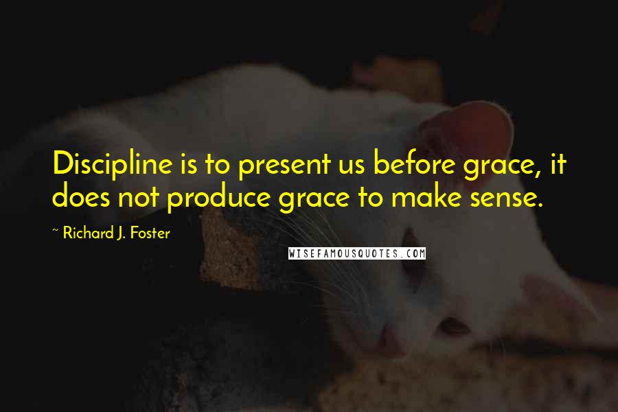 Richard J. Foster Quotes: Discipline is to present us before grace, it does not produce grace to make sense.