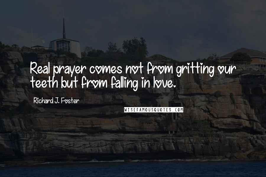 Richard J. Foster Quotes: Real prayer comes not from gritting our teeth but from falling in love.