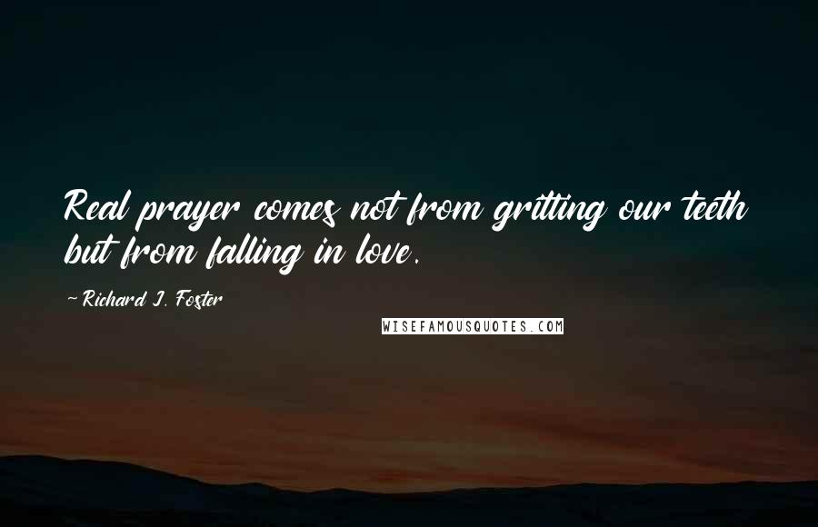 Richard J. Foster Quotes: Real prayer comes not from gritting our teeth but from falling in love.