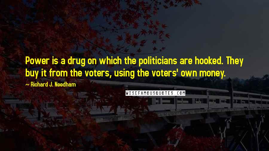 Richard J. Needham Quotes: Power is a drug on which the politicians are hooked. They buy it from the voters, using the voters' own money.