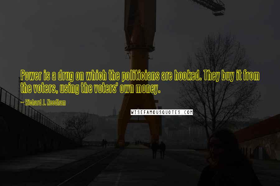 Richard J. Needham Quotes: Power is a drug on which the politicians are hooked. They buy it from the voters, using the voters' own money.
