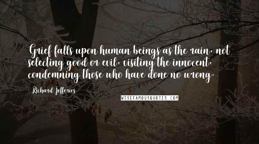 Richard Jefferies Quotes: Grief falls upon human beings as the rain, not selecting good or evil, visiting the innocent, condemning those who have done no wrong.