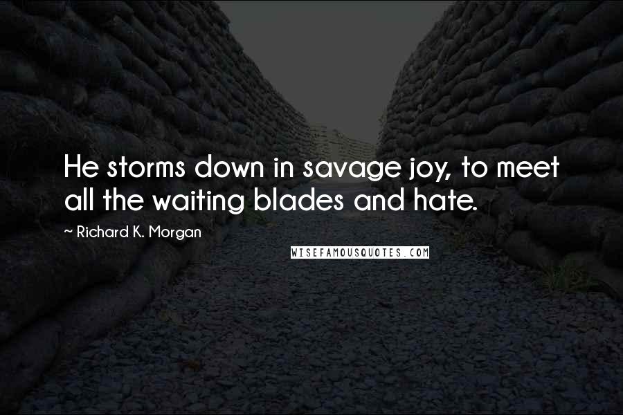 Richard K. Morgan Quotes: He storms down in savage joy, to meet all the waiting blades and hate.