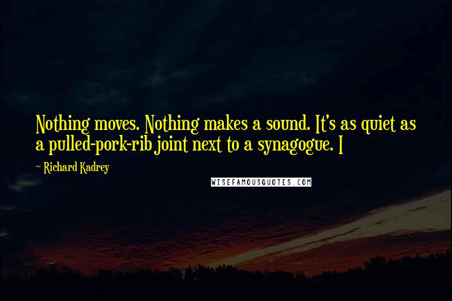 Richard Kadrey Quotes: Nothing moves. Nothing makes a sound. It's as quiet as a pulled-pork-rib joint next to a synagogue. I