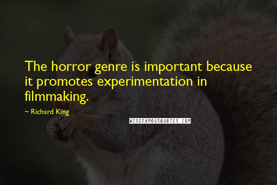 Richard King Quotes: The horror genre is important because it promotes experimentation in filmmaking.
