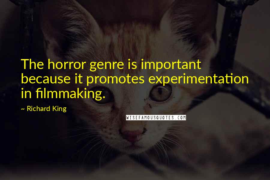 Richard King Quotes: The horror genre is important because it promotes experimentation in filmmaking.