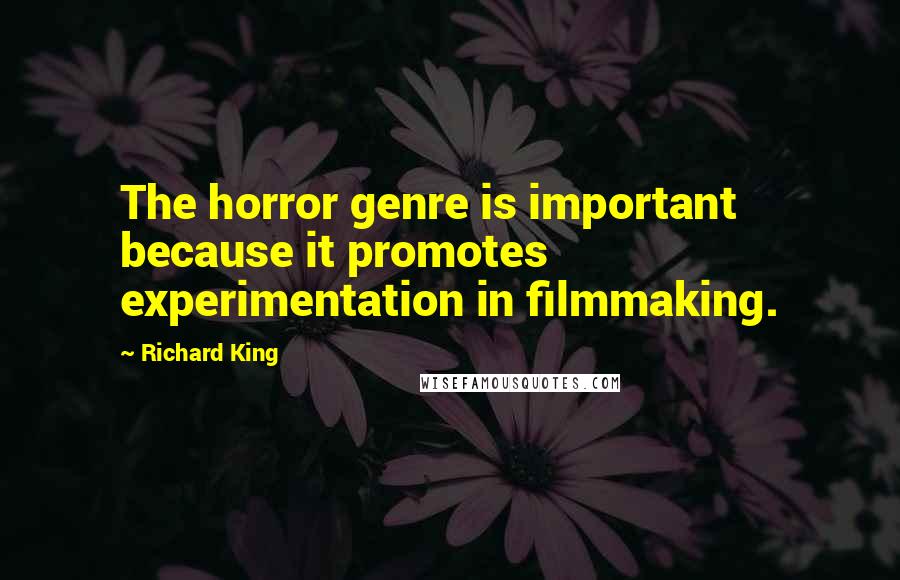 Richard King Quotes: The horror genre is important because it promotes experimentation in filmmaking.