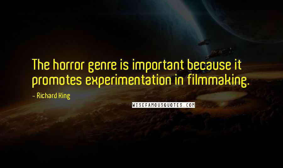 Richard King Quotes: The horror genre is important because it promotes experimentation in filmmaking.